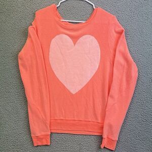 Wild Fox Womens Heart Sweater‎ Soft Light Orange Sz Small